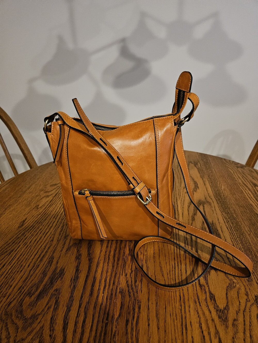 Lodis Cognac Leather Crossbody Bag with Front Zip Pocket - Picture 5 of 6
